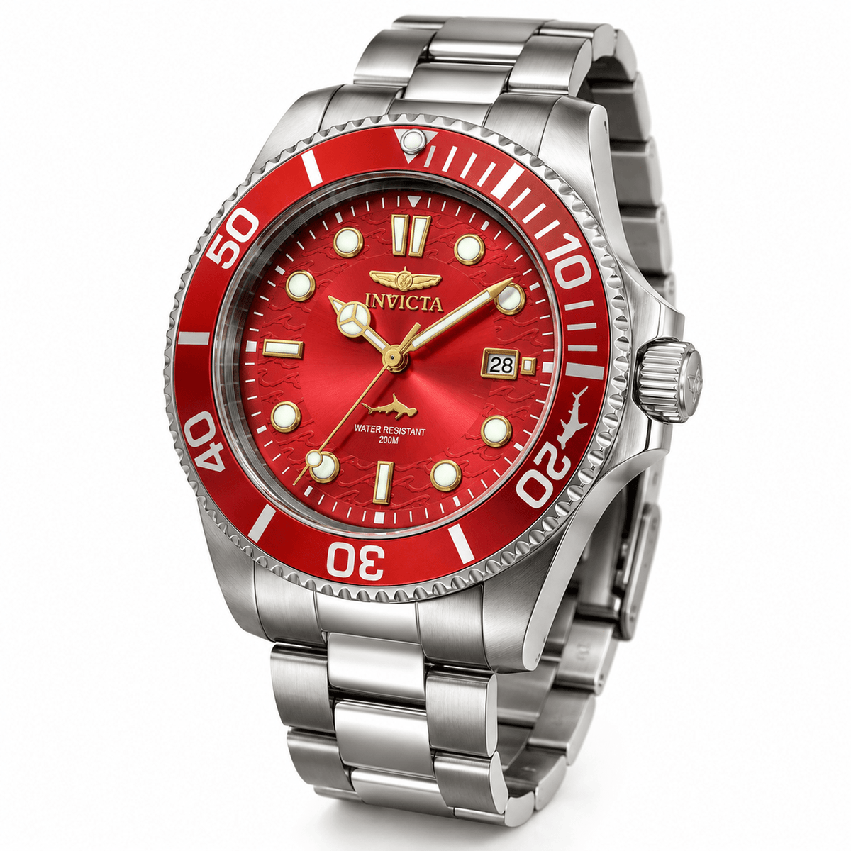 50888 - Invicta Pro Diver Men's Watch 42mm Steel Tone Case Red Metal Dial Steel Band PC32 Quartz #17 - image 1