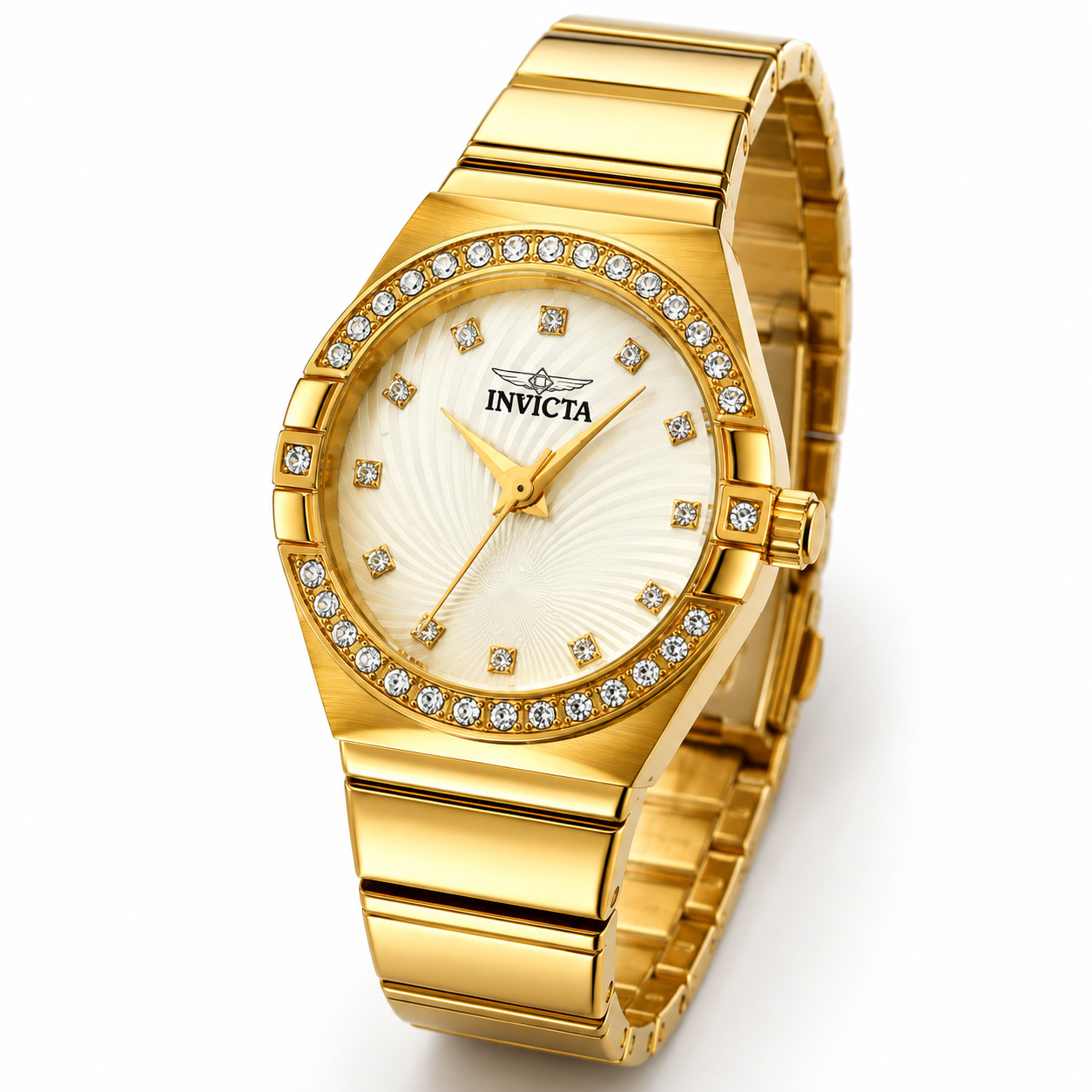 70261 - Invicta Angel Lady 27.8mm Gold Tone Case White Metal Dial Gold Band SD-006 Quartz #2 - image 1