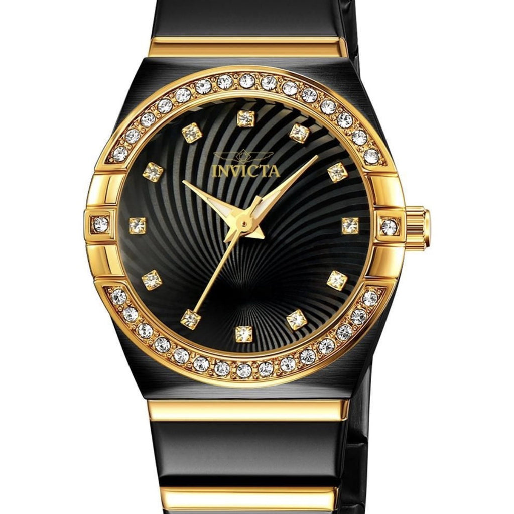 70267 - Invicta Angel Lady 27.8mm Gold and Black Tone Case Black Metal Dial GoldBlack Band SD-006 Quartz #28
