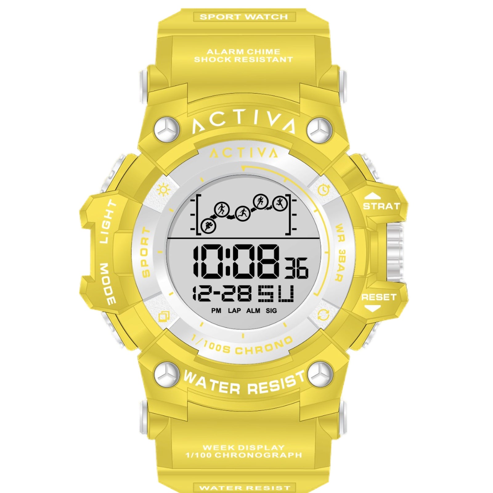 ACW8082-028 - Activa Digital Essentials Unisex 50mm Yellow Tone Case Black+White Plastic Dial Yellow Band Electronic Digital #4 - image 1