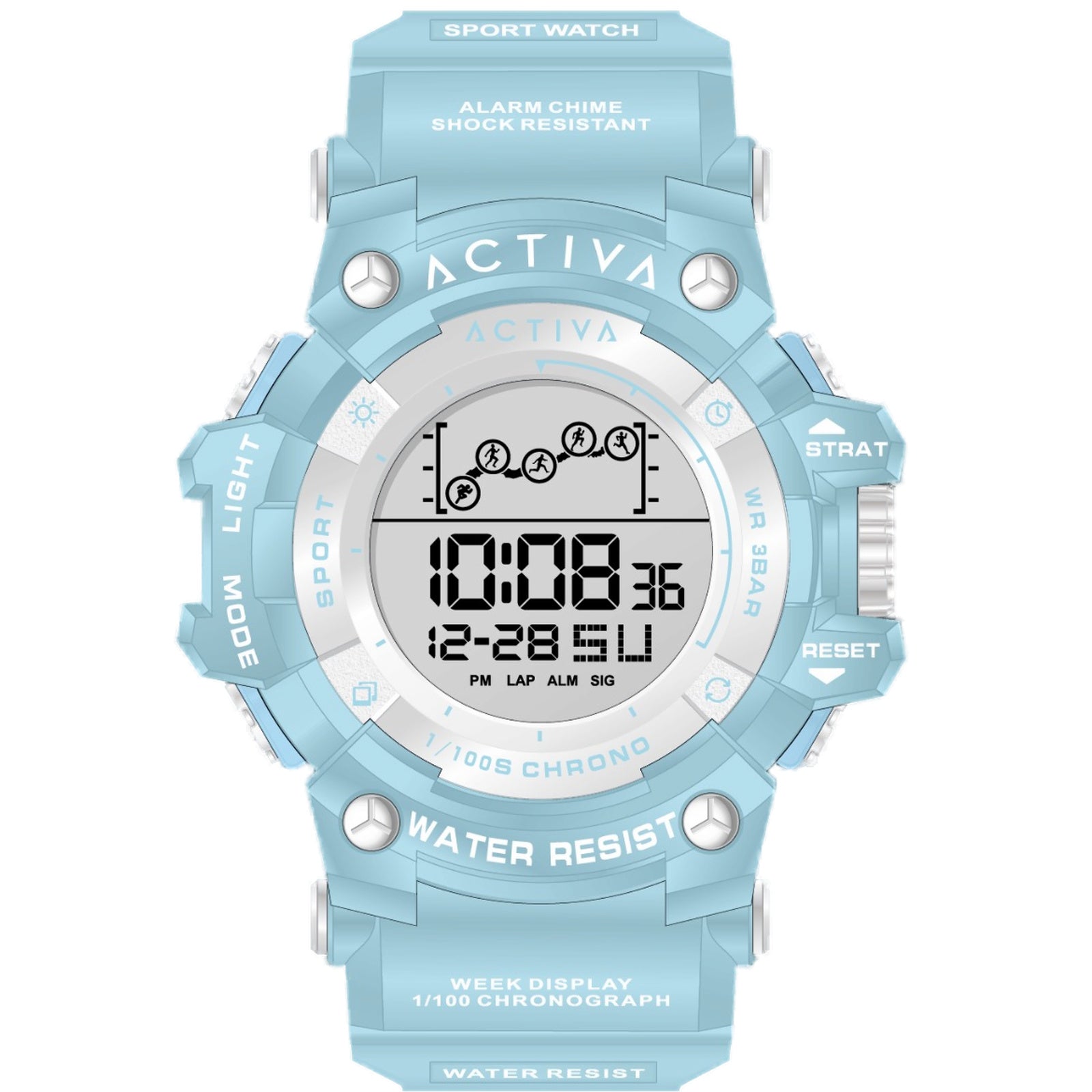 ACW8082-029 - Activa Digital Essentials Unisex 50mm Light Blue Tone Case Black+White Plastic Dial Light Blue Band Electronic Digital #11 - image 1