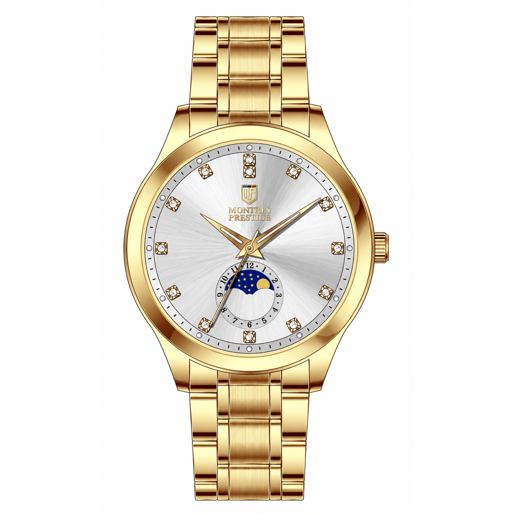 MPW-0365 - Montres Prestige Men 42mm Gold Tone Case Silver Metal Dial Silver Band MG68 Quartz #1
