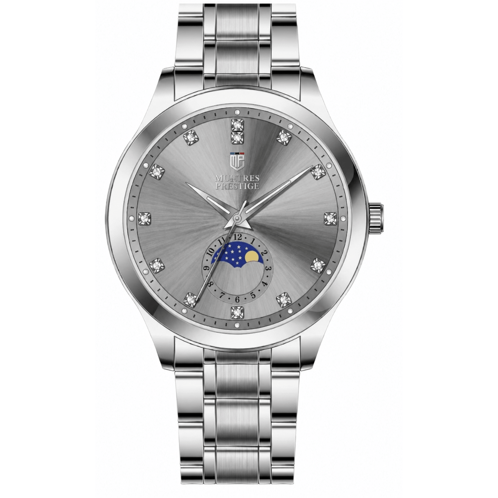 MPW-0374 - Montres Prestige Men 42mm Silver Tone Case Grey Metal Dial Silver Band MG68 Quartz #12