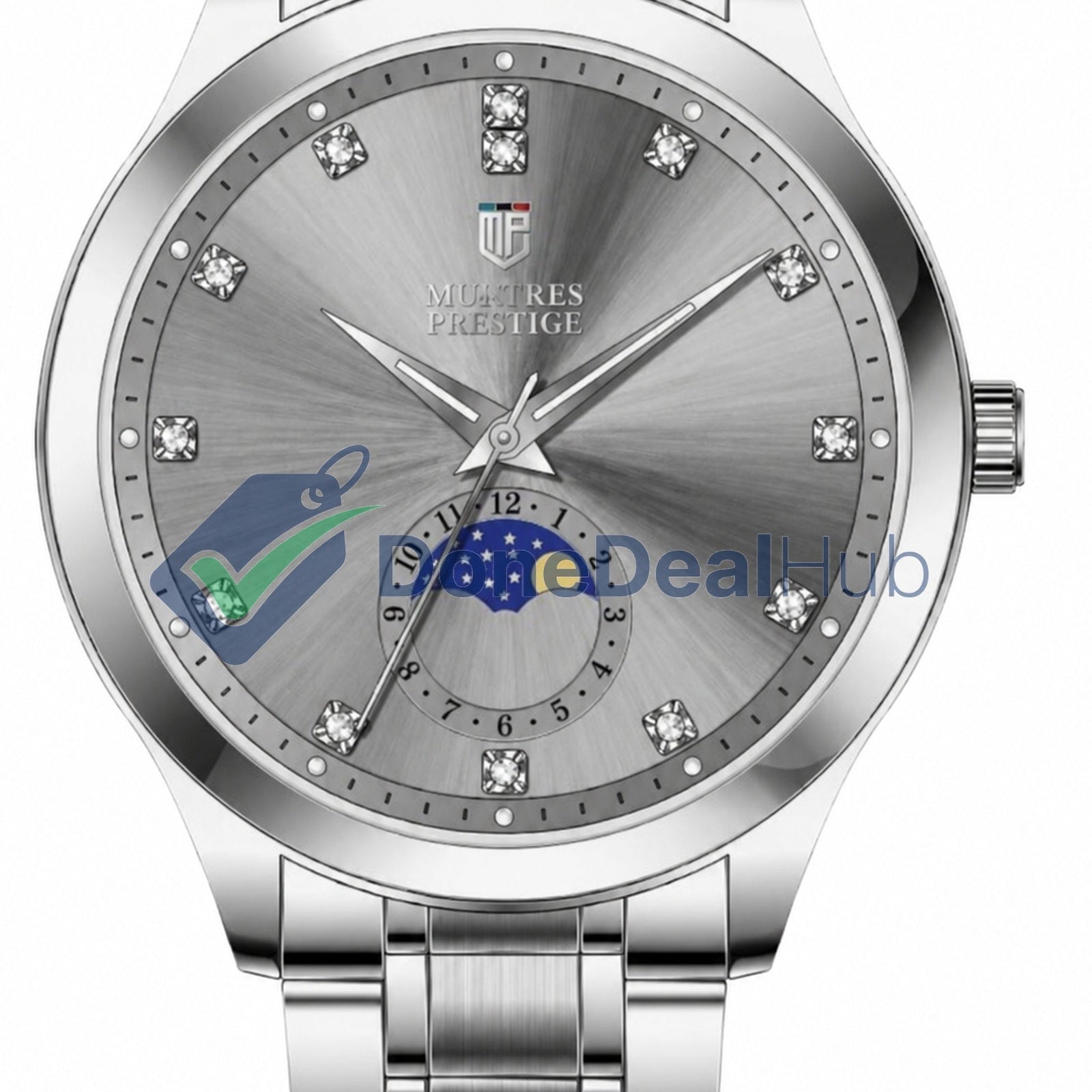 MPW-0374 - Montres Prestige Men 42mm Silver Tone Case Grey Metal Dial Silver Band MG68 Quartz #12